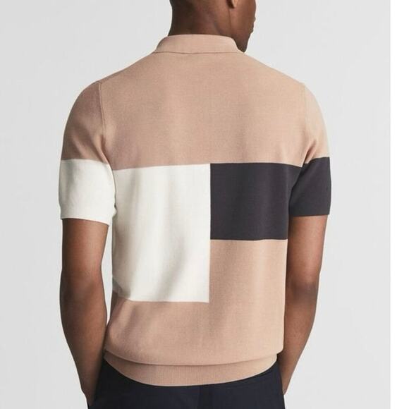 Reiss Primo Press Stud Polo Shirt Colorblock Short Sleeve Pink White Size XXL - Picture 2 of 14